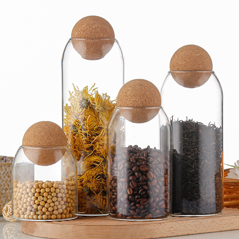 500/1200/1800/2500ml High Borosilicate Glass Food Jar With Cork Lid ...