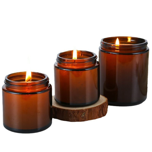 4oz Round Amber Glass Candle Jars with Aluminum Lids - Reihey Glass
