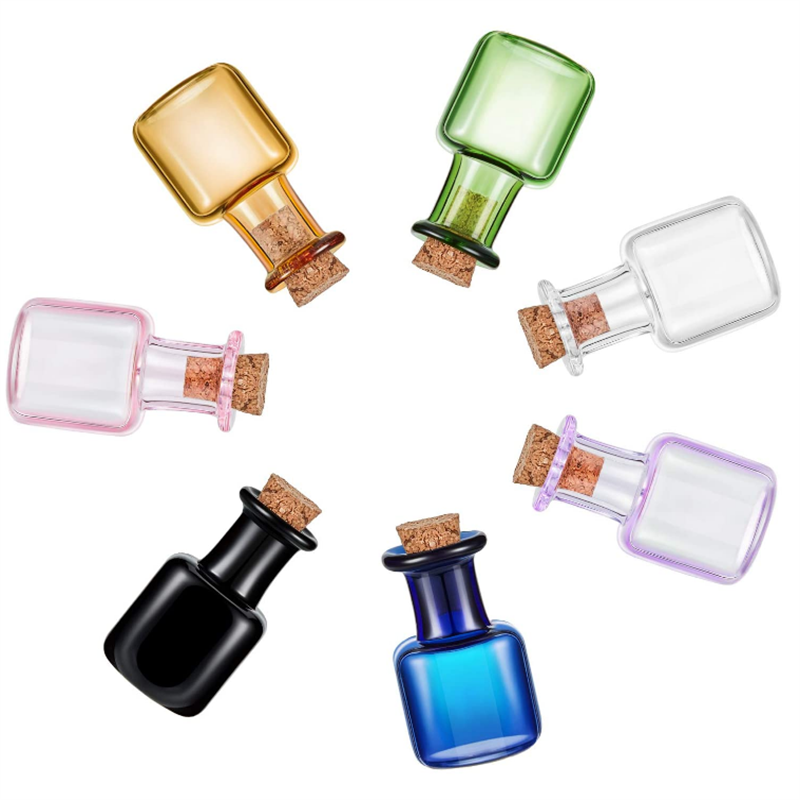 Glass Color Bottles Wishing Bottle Tiny Jars Vials Rectangle Bottles with Cork