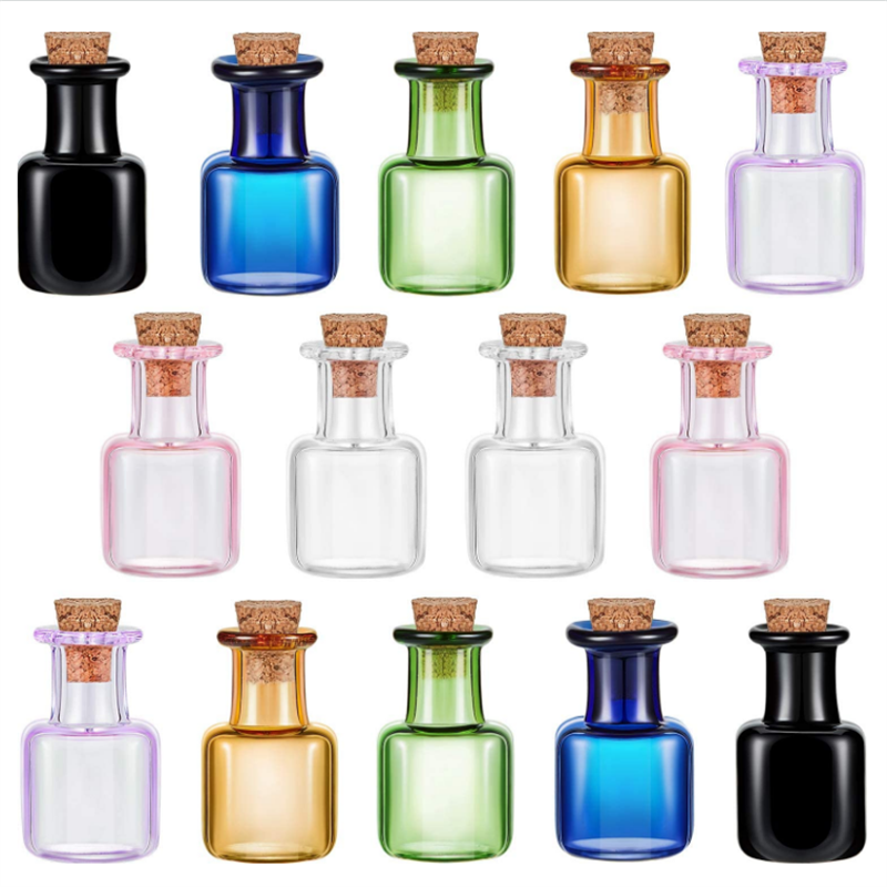 Glass Color Bottles Wishing Bottle Tiny Jars Vials Rectangle Bottles with Cork - Image 2