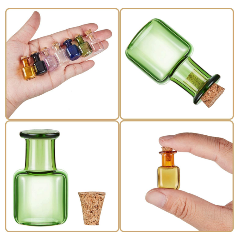 Glass Color Bottles Wishing Bottle Tiny Jars Vials Rectangle Bottles with Cork - Image 3