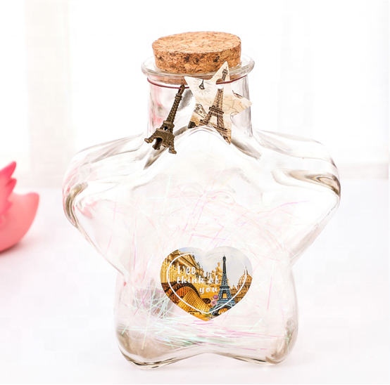 glass wishing bottle star shape glass jar food storage canning container cork - Image 2