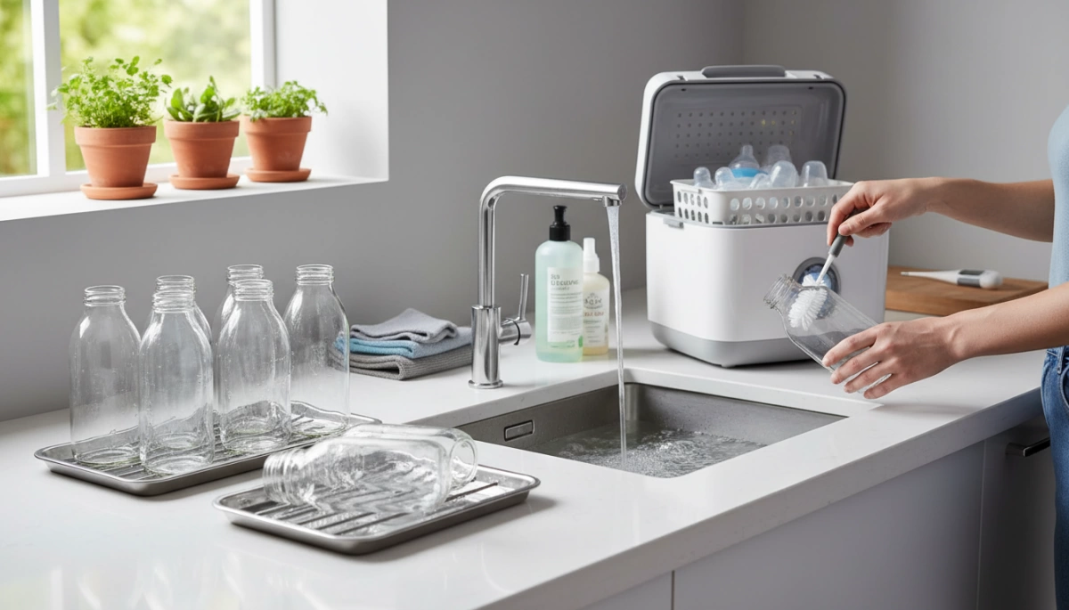 processus de préparation pour la stérilisation des bouteilles en verre