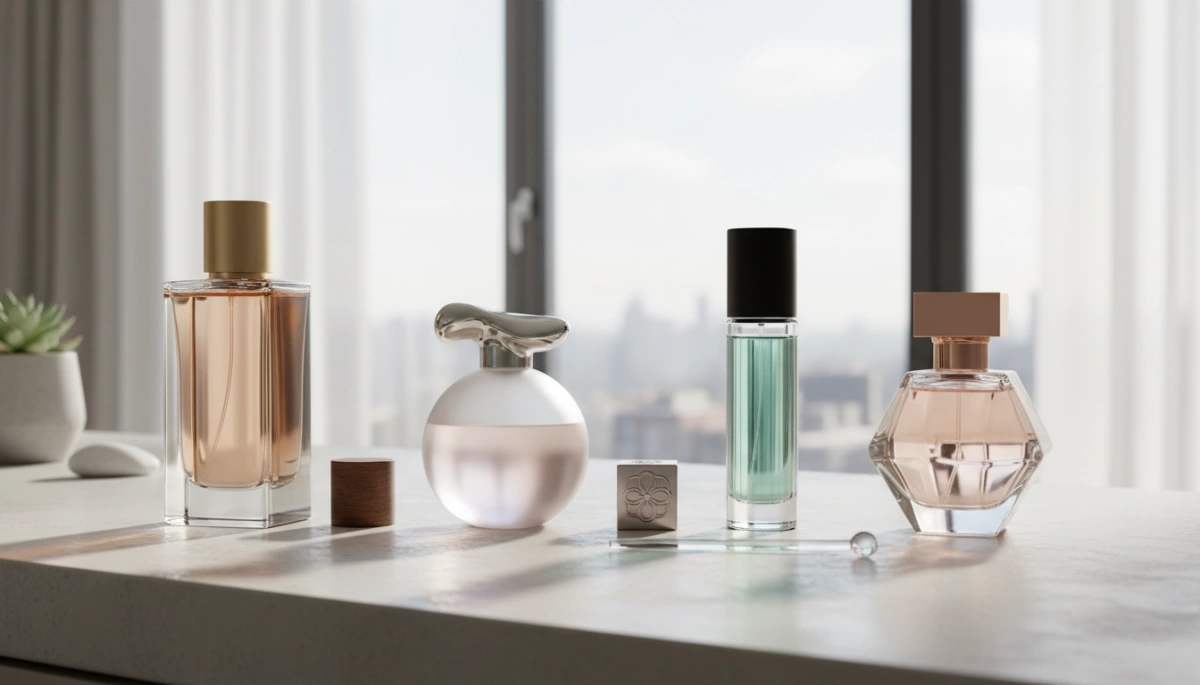 tipi di bottiglie di profumo e elementi di design