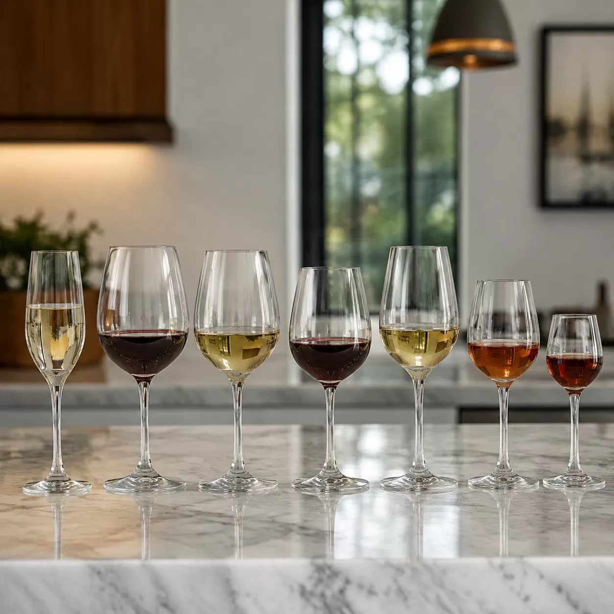 Different kinds of wine glasses comparison