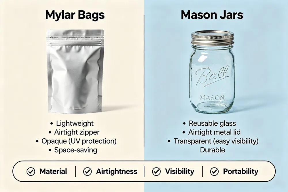 Mylar Bags vs Mason Jars for Food Storage